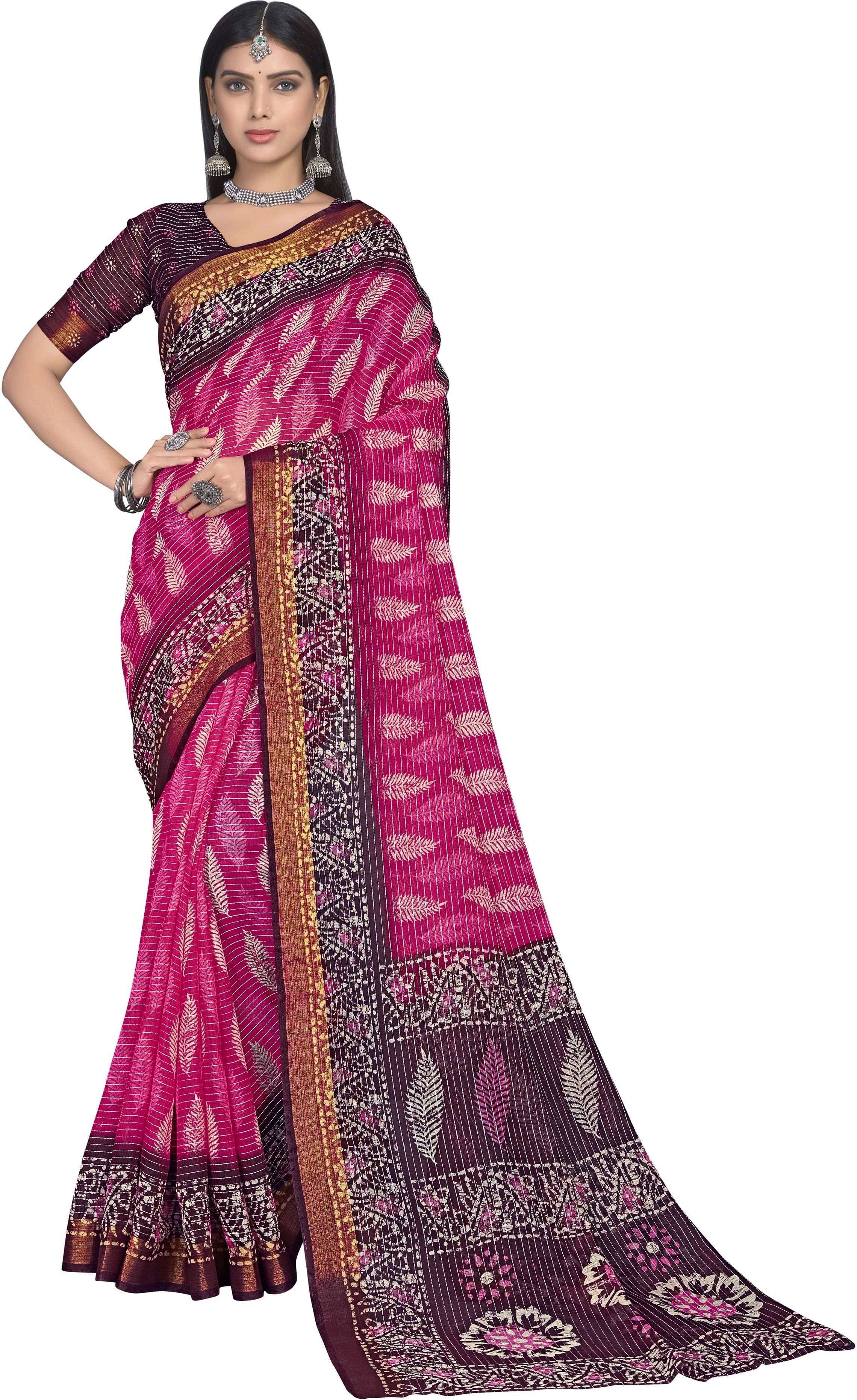     			Sariya Viscose Printed Saree With Unstitched Blouse Piece ( Pink )