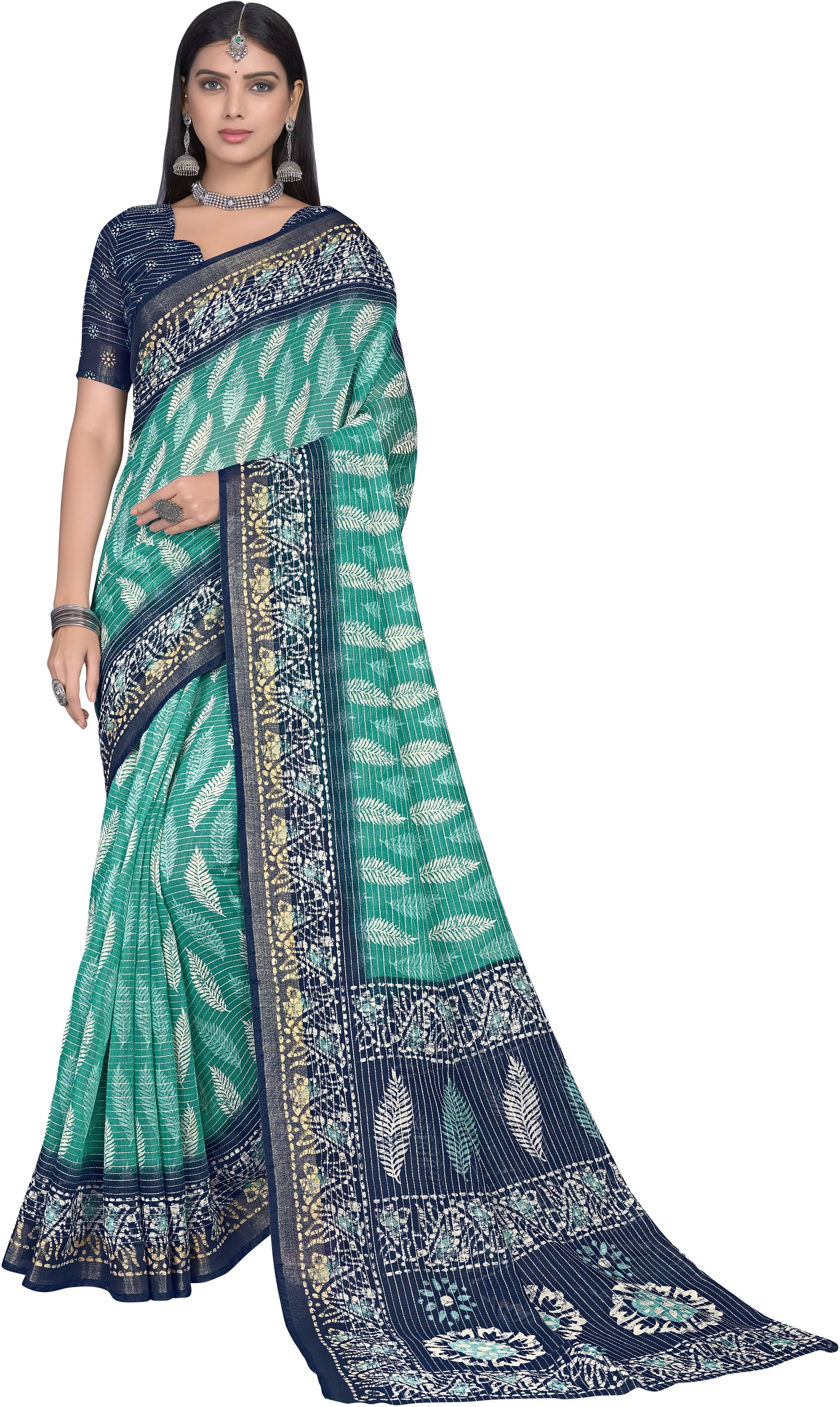 Sariya Viscose Printed Saree With Unstitched Blouse Piece ( Rama ) Sariya Viscose Printed Saree With Unstitched Blouse Piece ( Rama )