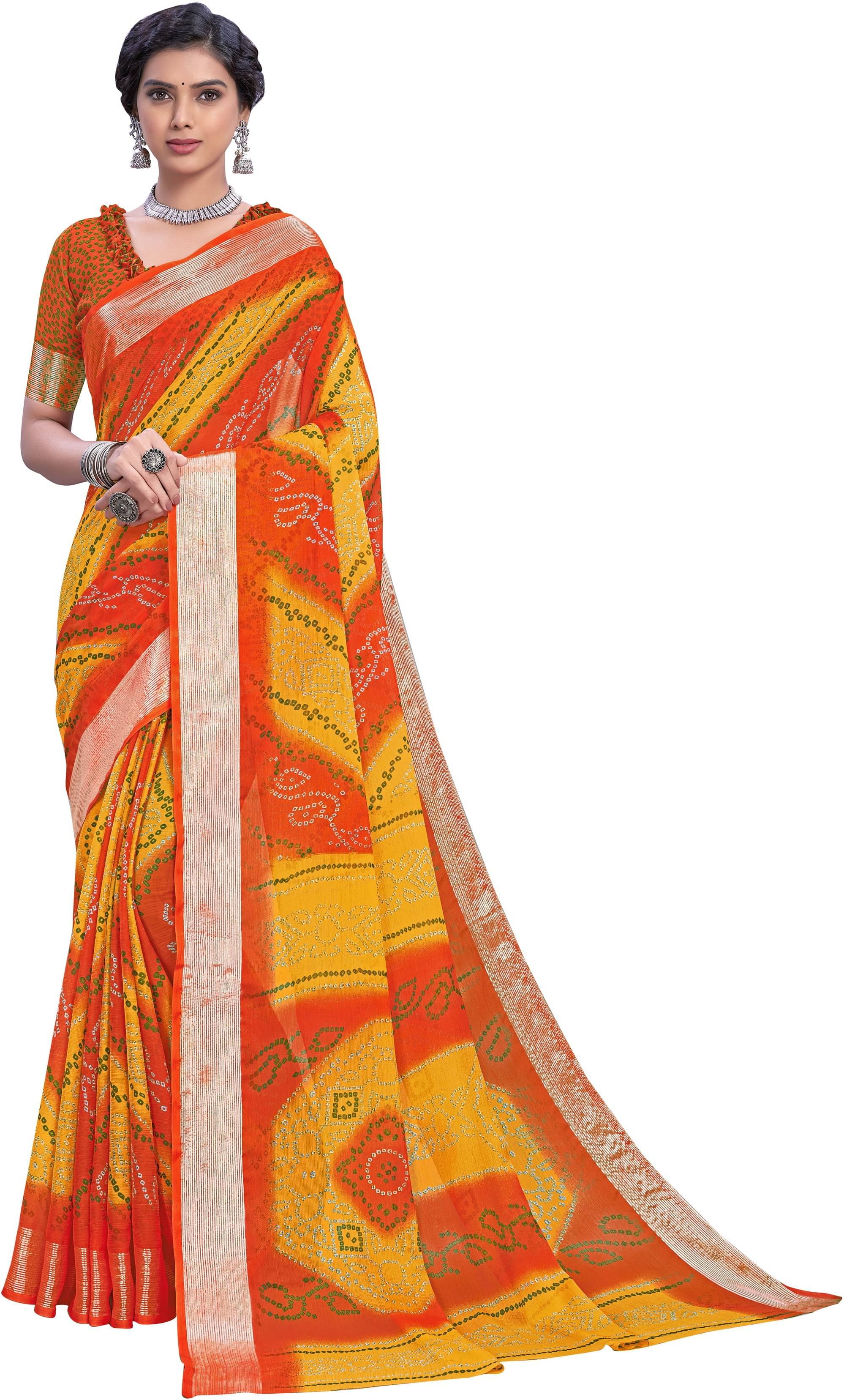     			Sariya Viscose Printed Saree With Unstitched Blouse Piece ( Orange )