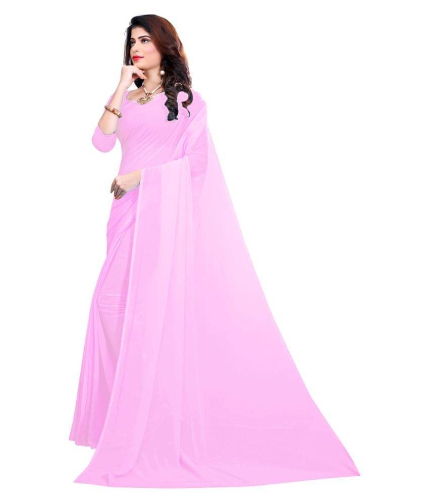 Sidhidata Georgette Solid Saree With Unstitched Blouse Piece ( Pink ) Sidhidata Georgette Solid Saree With Unstitched Blouse Piece ( Pink )