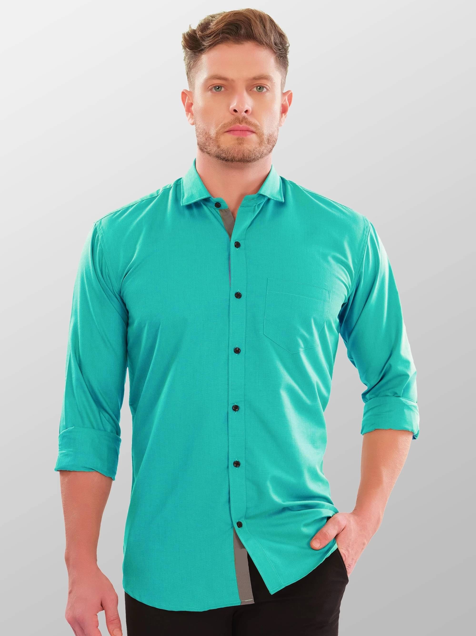     			VERTUSY Cotton Blend Regular Fit Solids Full Sleeves Men's Casual Shirt - Turquoise ( Pack of 1 )