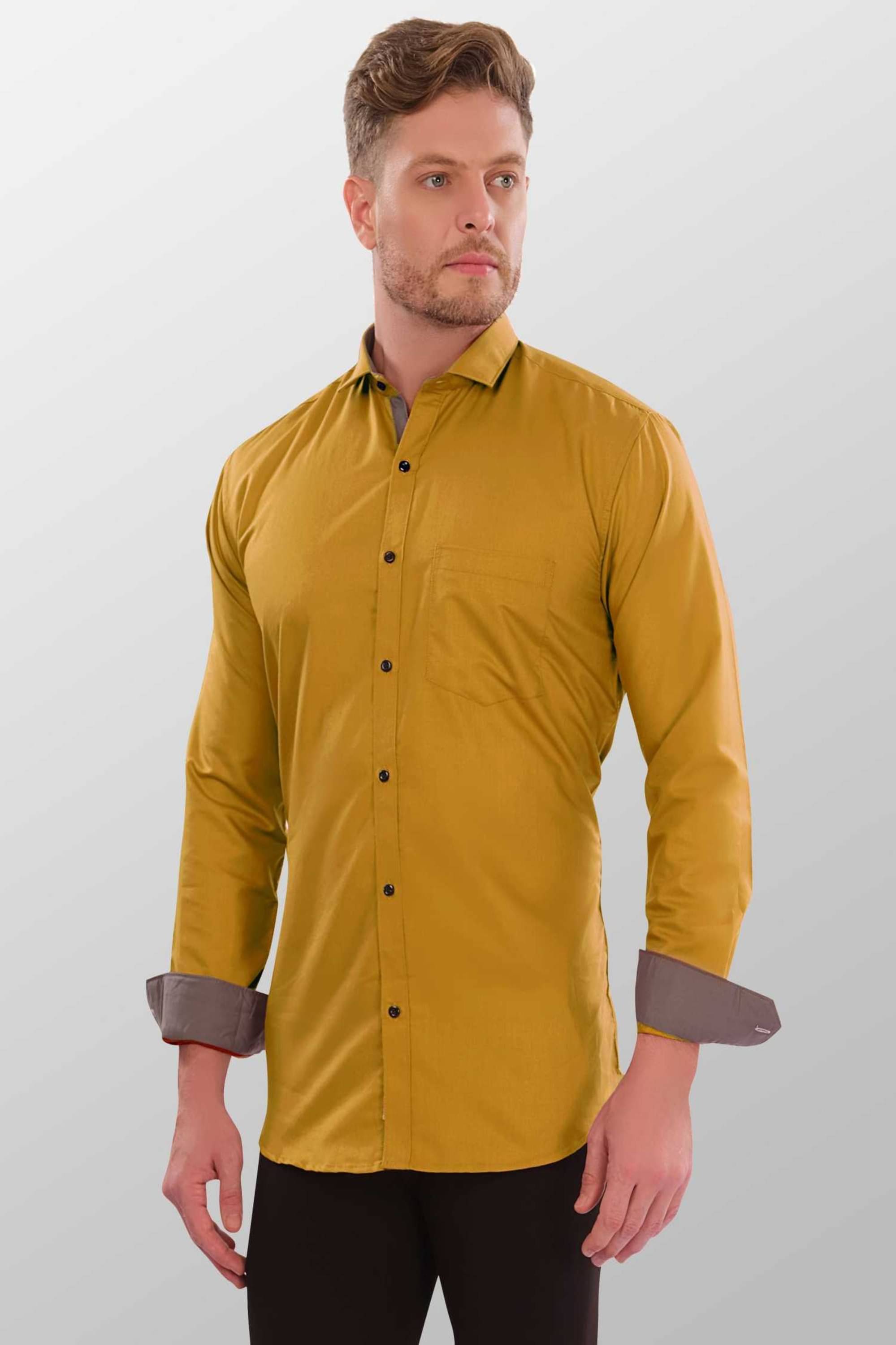     			VERTUSY Cotton Blend Regular Fit Solids Full Sleeves Men's Casual Shirt - Yellow ( Pack of 1 )