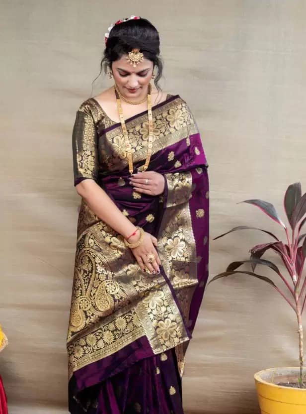 Vkaran Silk Embellished Saree With Unstitched Blouse Piece ( Blue ) - Sarees | Buy online on ZillyBuy