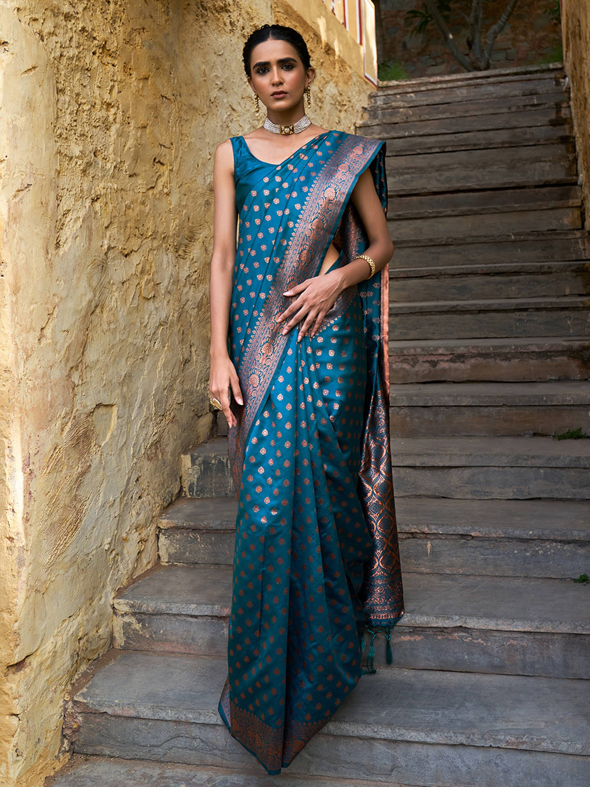     			Anekha Banarasi Silk Printed Saree With Unstitched Blouse Piece ( Green )