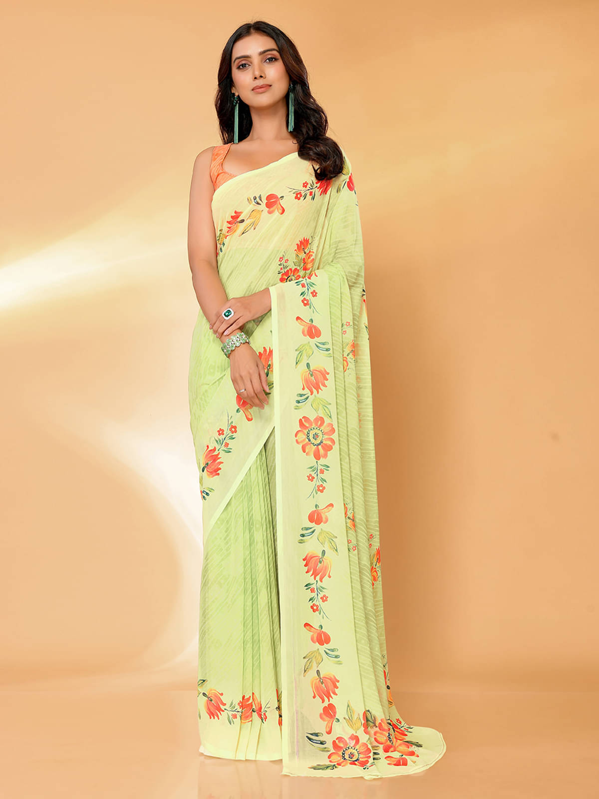     			Anekha Georgette Printed Saree With Unstitched Blouse Piece ( Light Green )