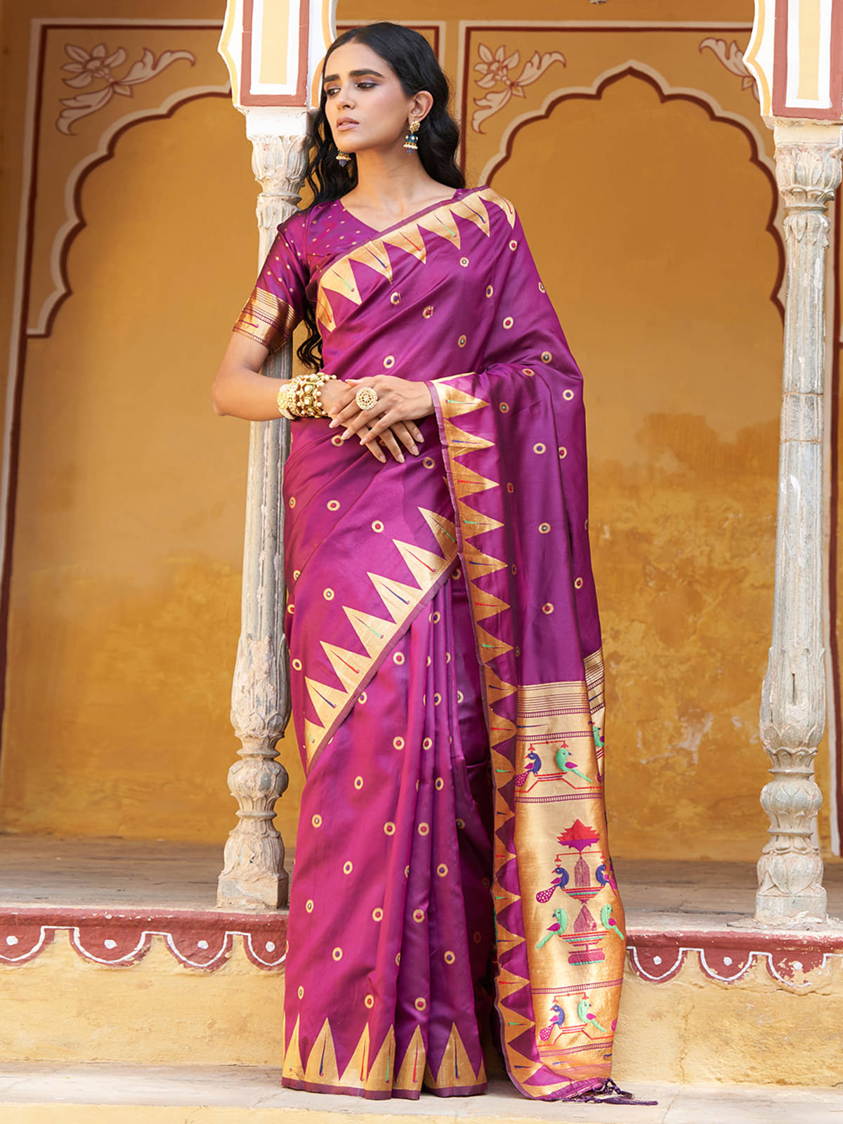 Anekha Silk Blend Embellished Saree With Unstitched Blouse Piece ( Wine ) Anekha Silk Blend Embellished Saree With Unstitched Blouse Piece ( Wine )