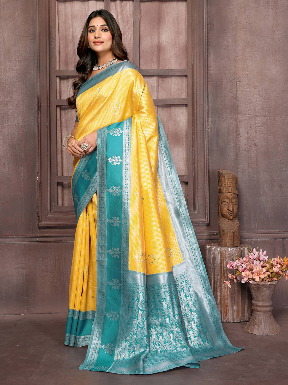 Anekha Silk Blend Woven Saree With Unstitched Blouse Piece ( Yellow ) Anekha Silk Blend Woven Saree With Unstitched Blouse Piece ( Yellow )