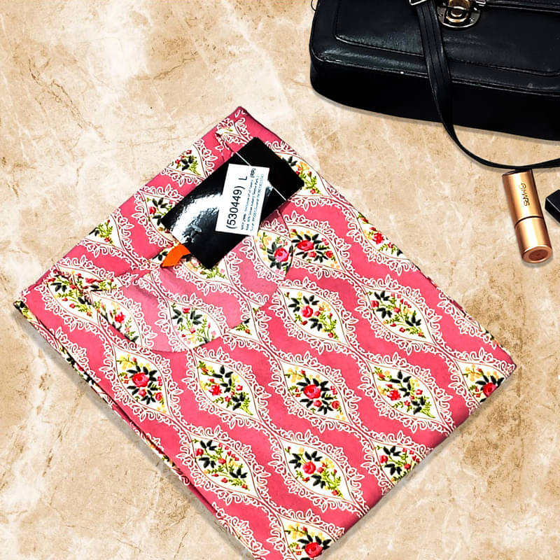 Ethnic Basket Pack of 1 Crepe Printed A-line Women's Kurti - ( Pink )     			Ethnic Basket Pack of 1 Crepe Printed A-line Women's Kurti - ( Pink )