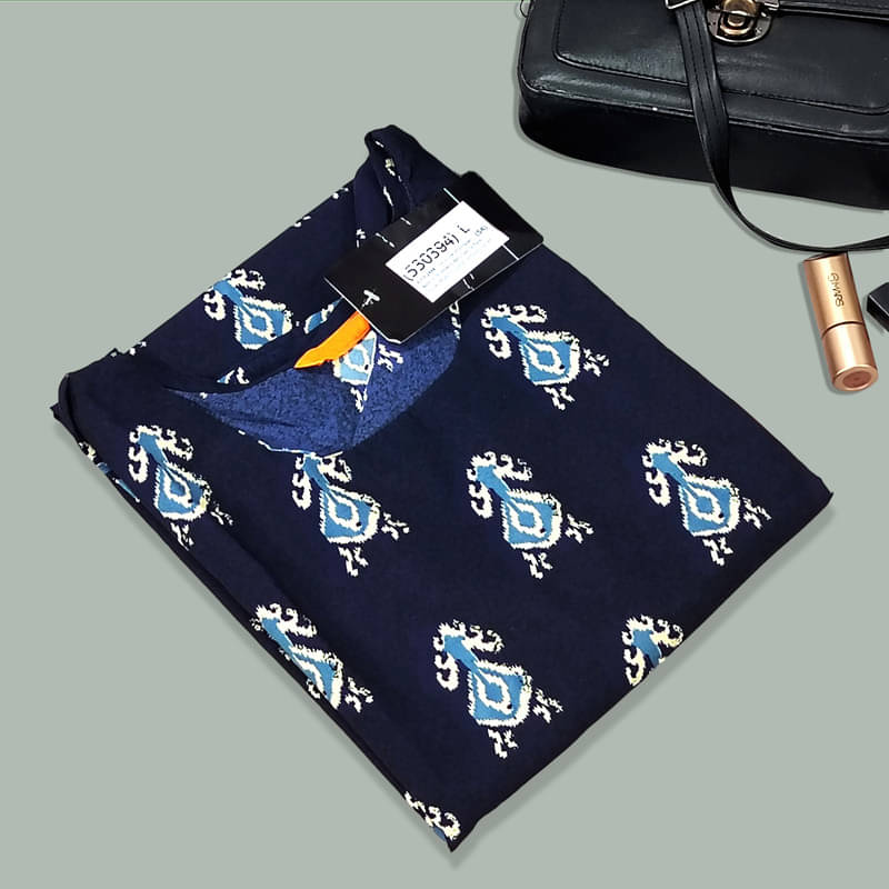 Ethnic Basket Pack of 1 Crepe Printed A-line Women's Kurti - ( Blue )     			Ethnic Basket Pack of 1 Crepe Printed A-line Women's Kurti - ( Blue )