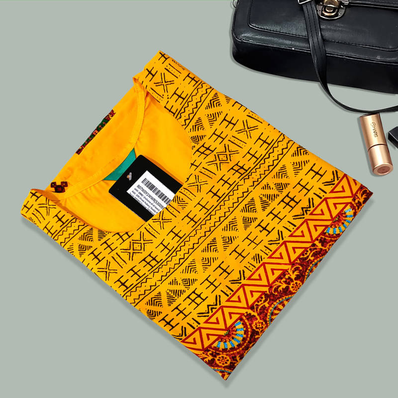 Ethnic Basket Pack of 1 Crepe Printed A-line Women's Kurti - ( Yellow ) Ethnic Basket Pack of 1 Crepe Printed A-line Women's Kurti - ( Yellow )