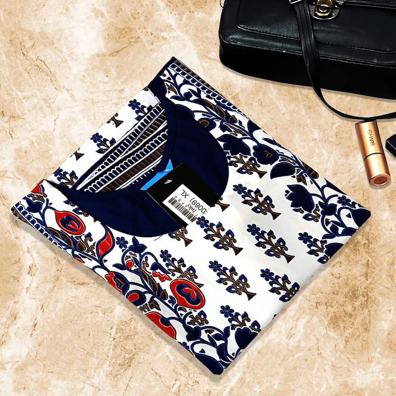     			Ethnic Basket Pack of 1 Crepe Printed A-line Women's Kurti - ( Navy )