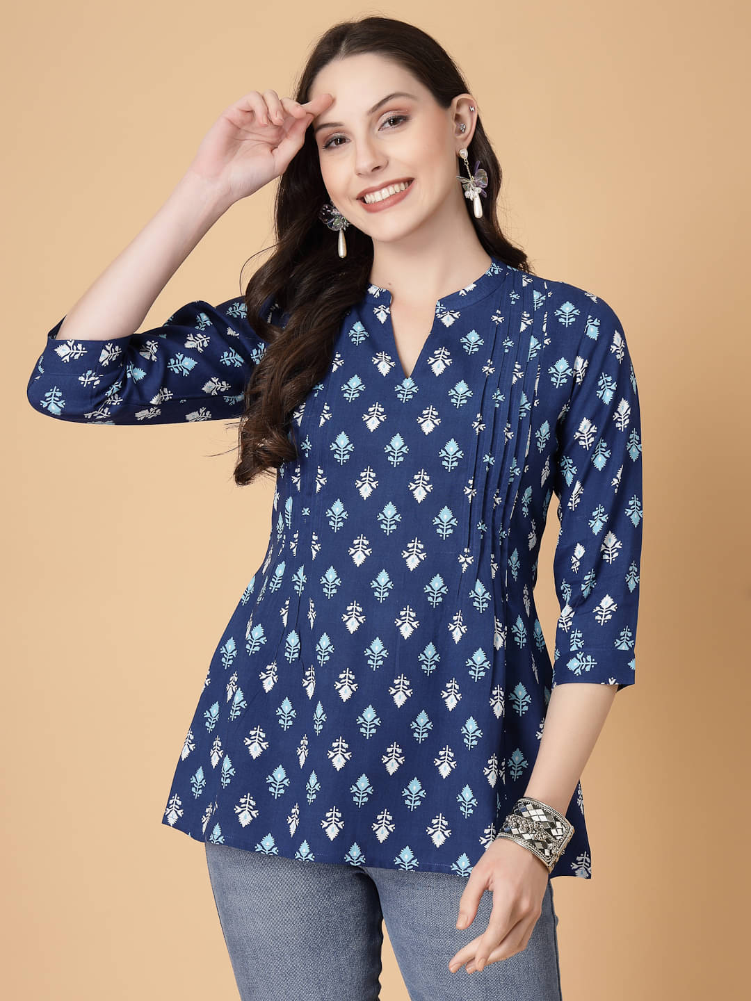    			GOD BLESS Blue Cotton Women's Regular Top ( Pack of 1 )