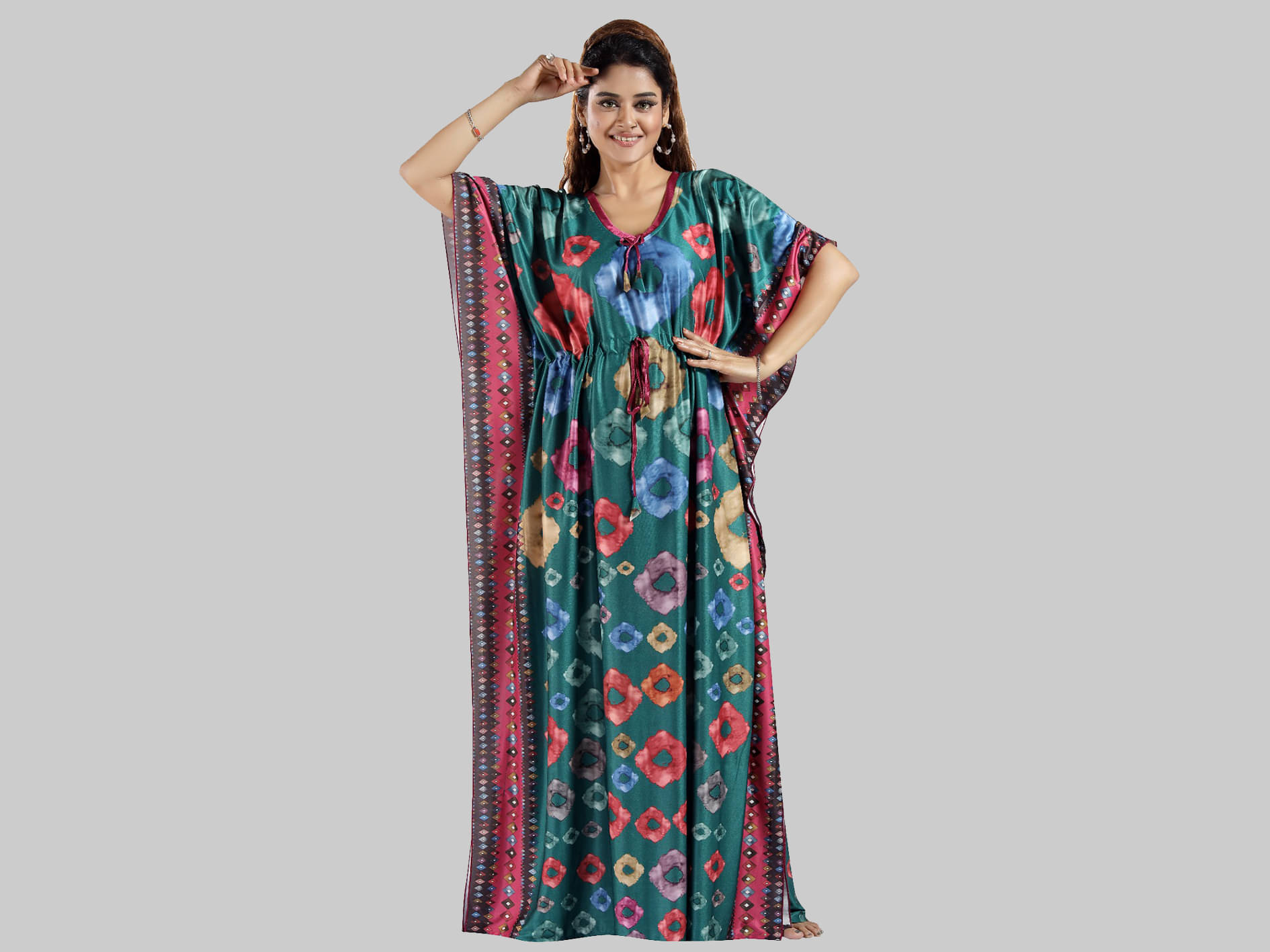    			Gutthi Blue Satin Women's Nightwear Kaftan ( Pack of 1 )