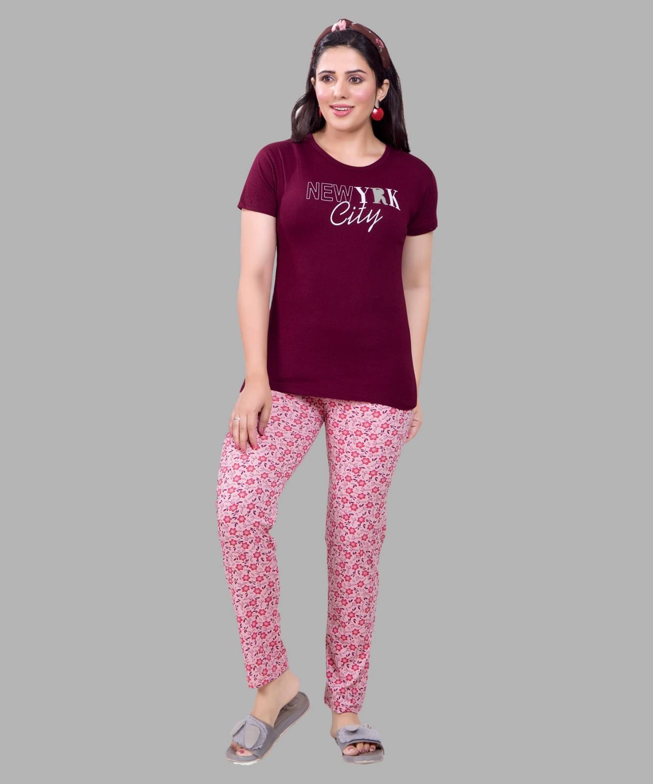     			Monisha Plus Maroon Cotton Women's Nightwear Nightsuit Sets ( Pack of 1 )