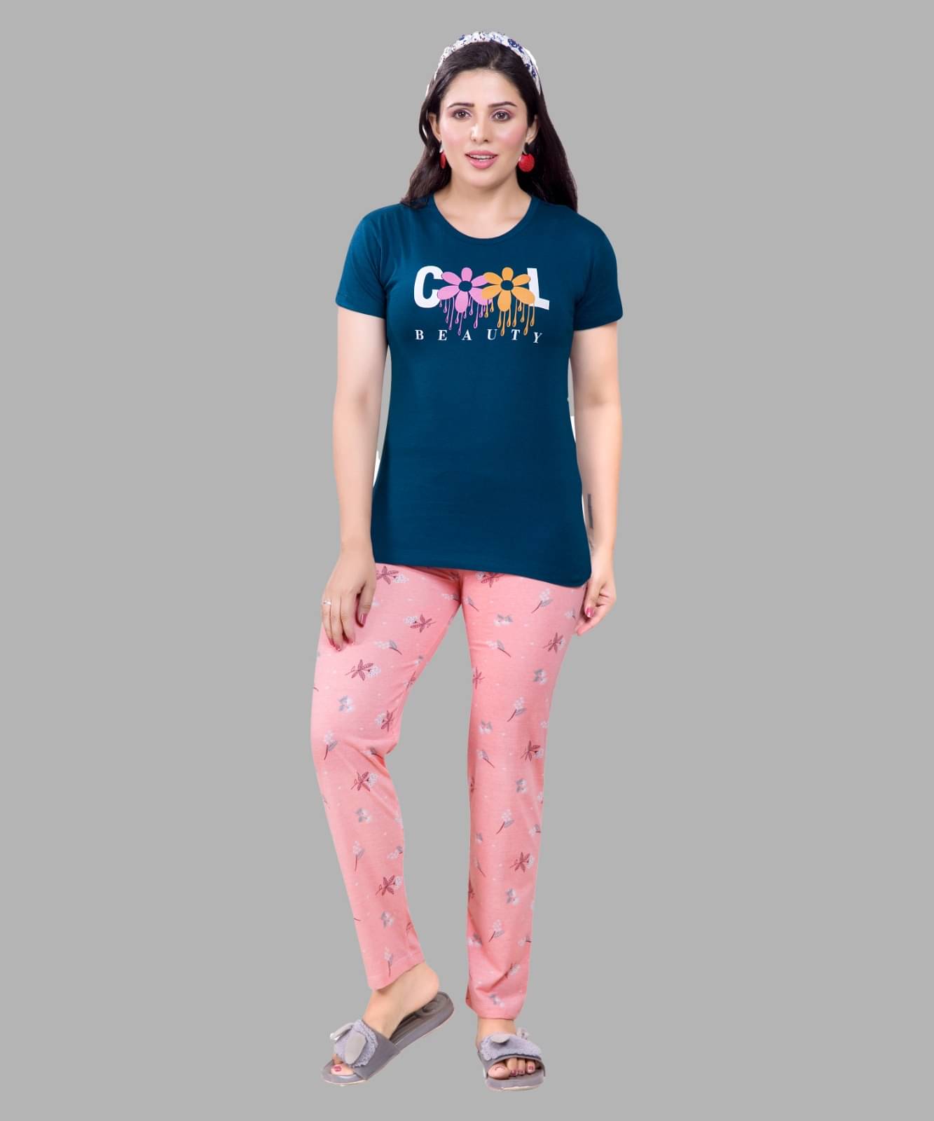     			Monisha Plus Teal Cotton Women's Nightwear Nightsuit Sets ( Pack of 1 )