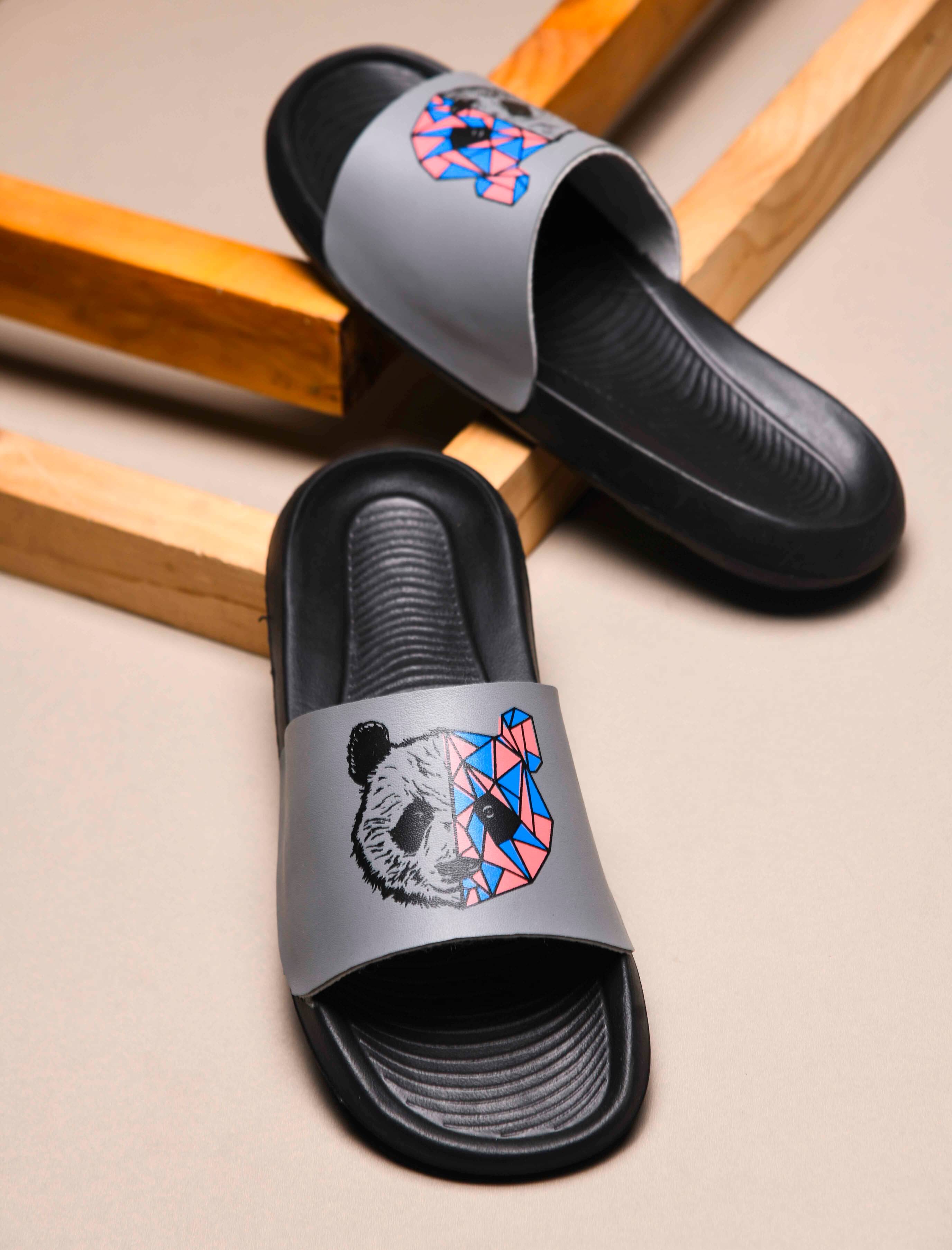     			PERY PAO Grey Men's Slide Flip Flop