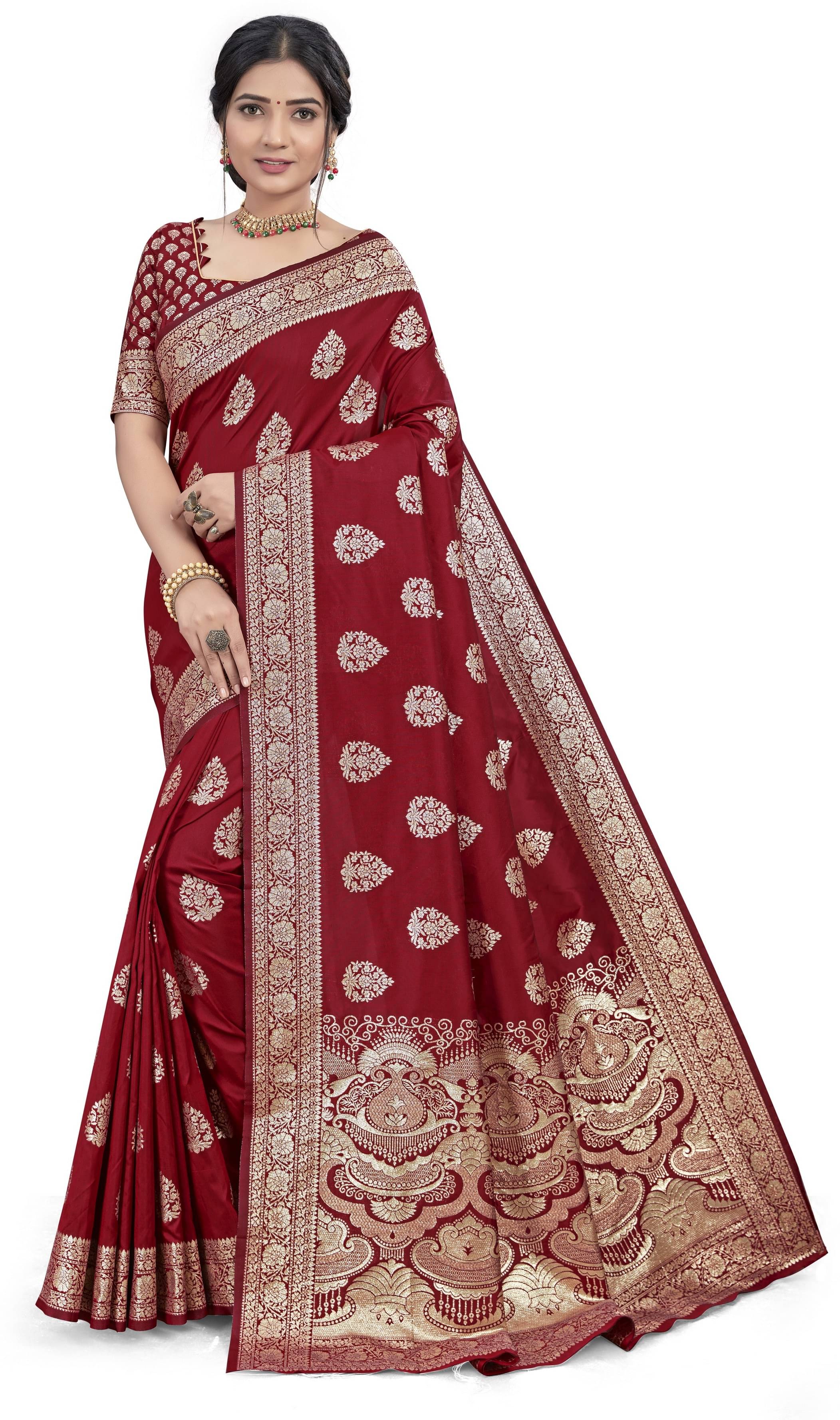    			Sariya Jacquard Woven Saree With Unstitched Blouse Piece ( Red )