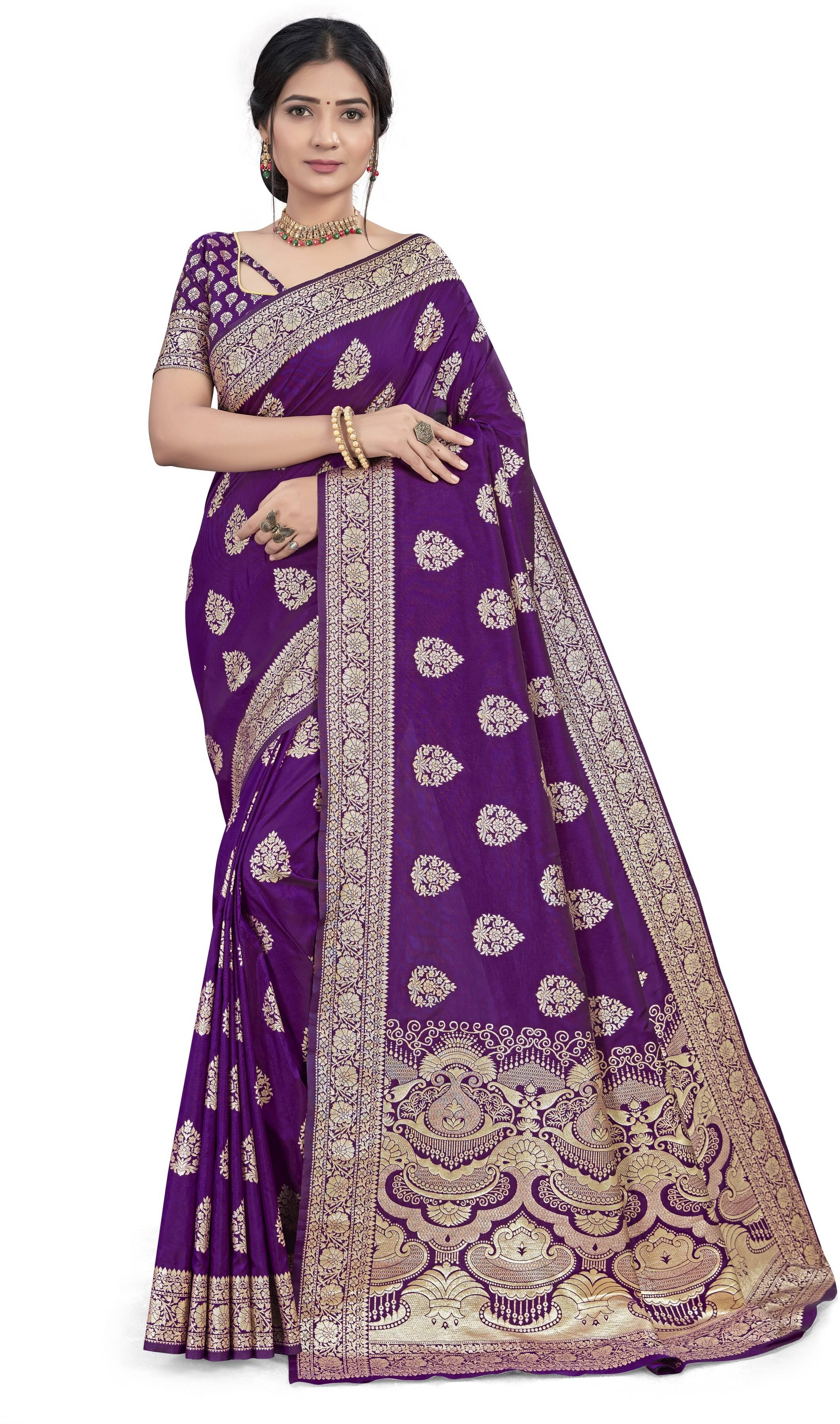     			Sariya Jacquard Woven Saree With Unstitched Blouse Piece ( Purple )