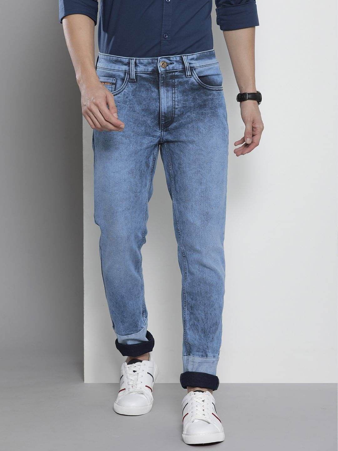 The Indian Garage Co Men Blue Stretchable Jeans The Indian Garage Co Men Blue Stretchable Jeans