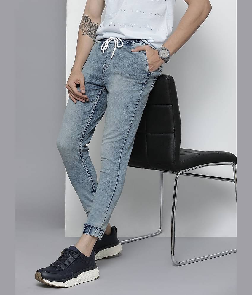The Indian Garage Co Men Blue Jean Slim Fit Heavy Fade Cuffed Hem Stretchable Jeans
