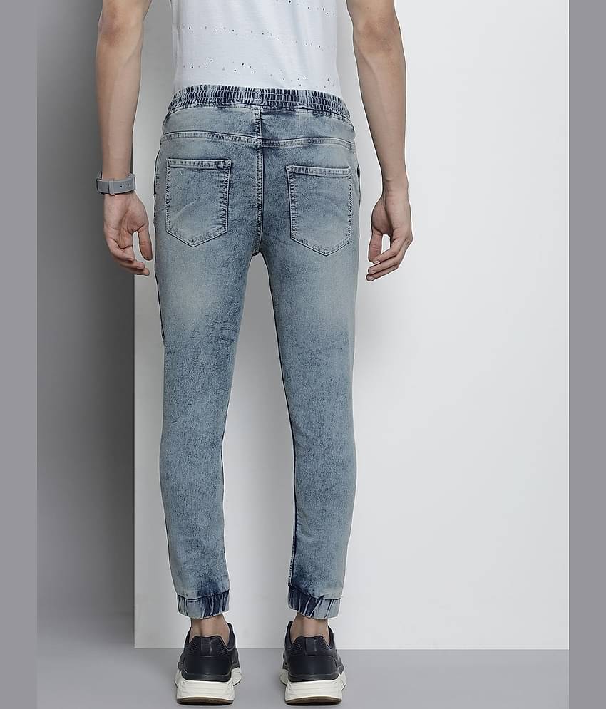 The Indian Garage Co Men Blue Jean Slim Fit Heavy Fade Cuffed Hem Stretchable Jeans