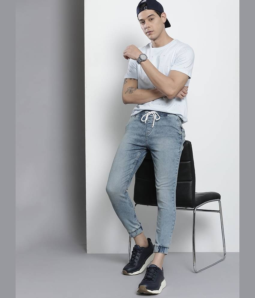 The Indian Garage Co Men Blue Jean Slim Fit Heavy Fade Cuffed Hem Stretchable Jeans