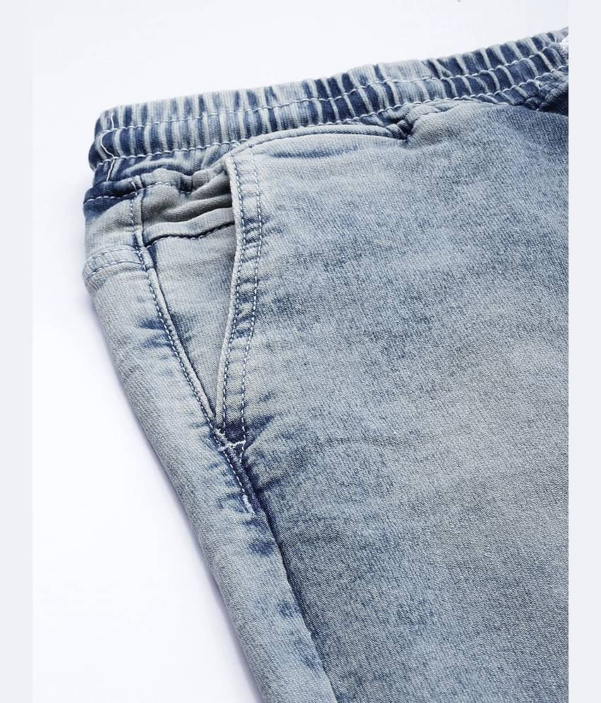 The Indian Garage Co Men Blue Jean Slim Fit Heavy Fade Cuffed Hem Stretchable Jeans