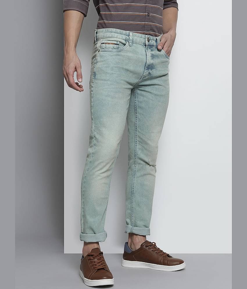 The Indian Garage Co Men Blue Slim Fit Highly Distressed Heavy Fade Stretchable Jeans