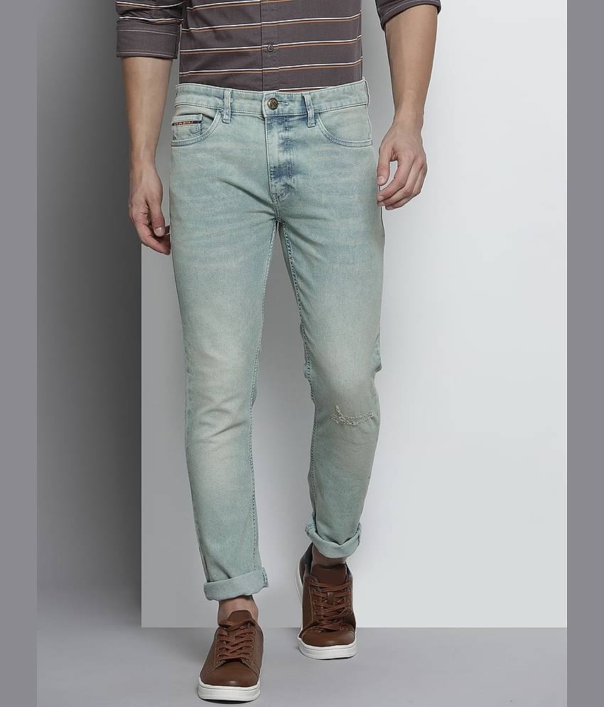 The Indian Garage Co Men Blue Slim Fit Highly Distressed Heavy Fade Stretchable Jeans