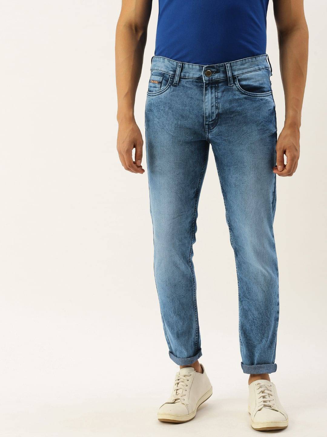 The Indian Garage Co Men Blue Slim Fit Low-Rise Clean Look Stretchable Jeans The Indian Garage Co Men Blue Slim Fit Low-Rise Clean Look Stretchable Jeans