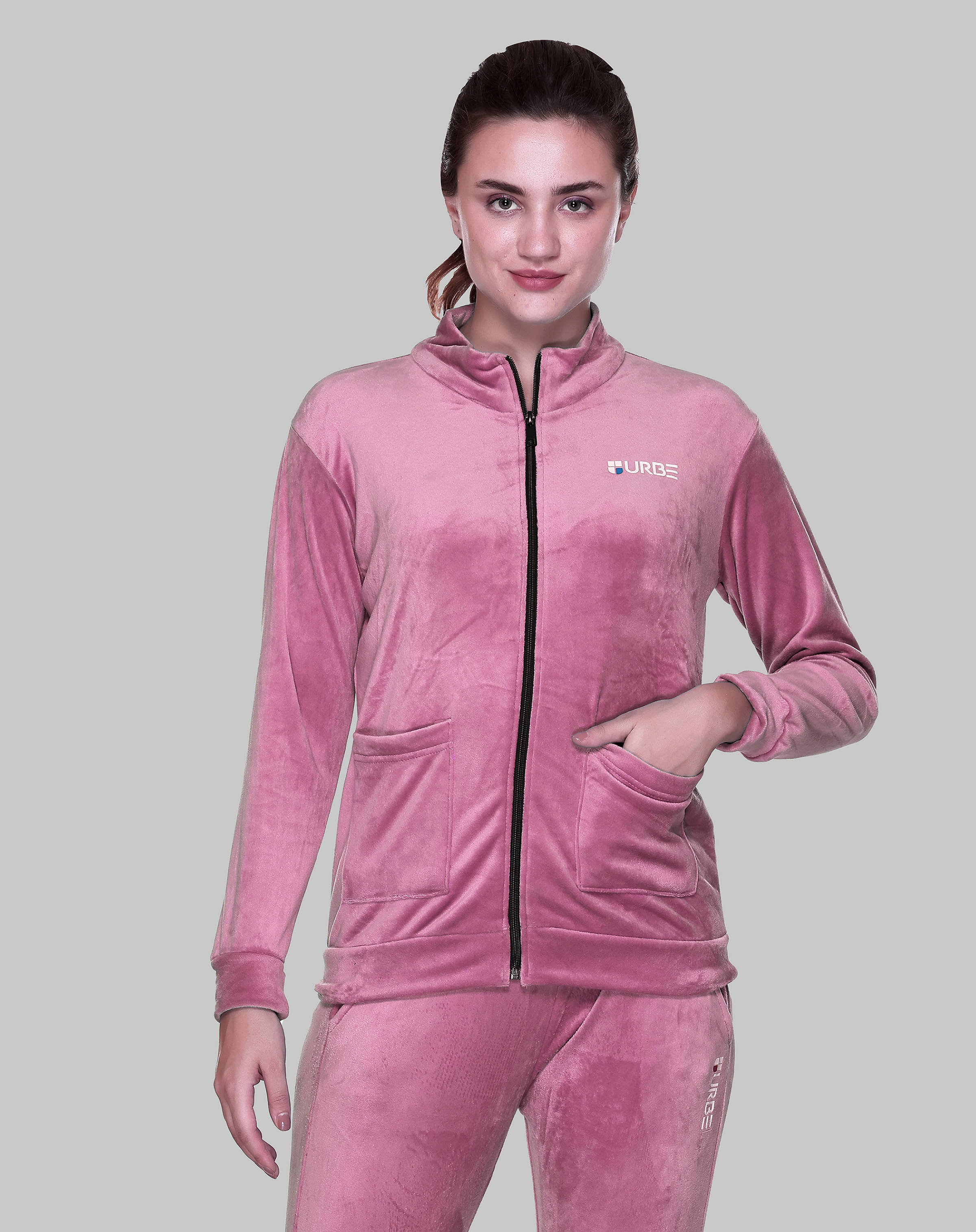     			URBE-URBAN EVOLUTION Velvet Women's Zippered Sweatshirt ( Pink )