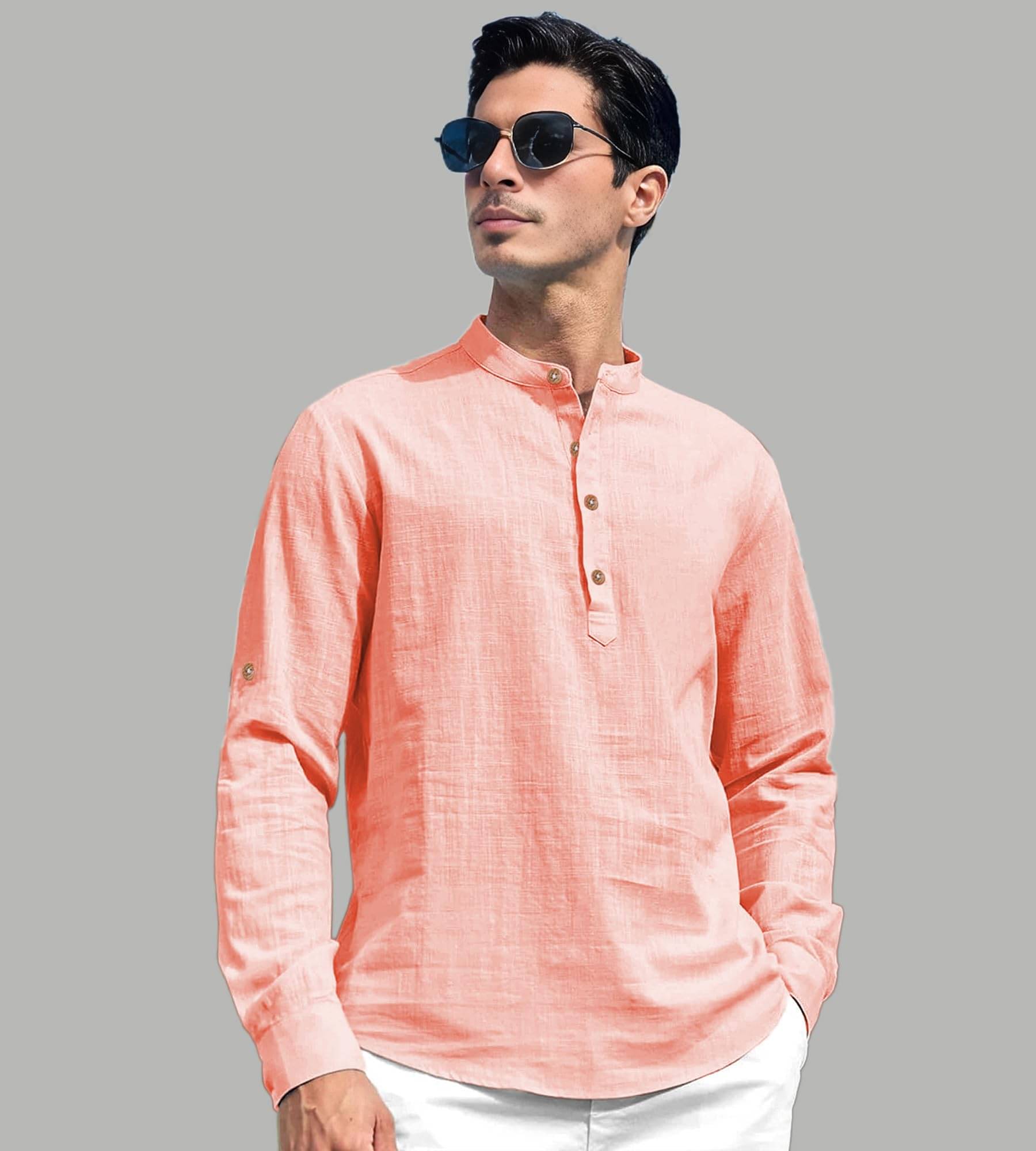 Vida Loca Peach Cotton Blend Men's Shirt Style Kurta ( Pack of 1 ) Vida Loca Peach Cotton Blend Men's Shirt Style Kurta ( Pack of 1 )