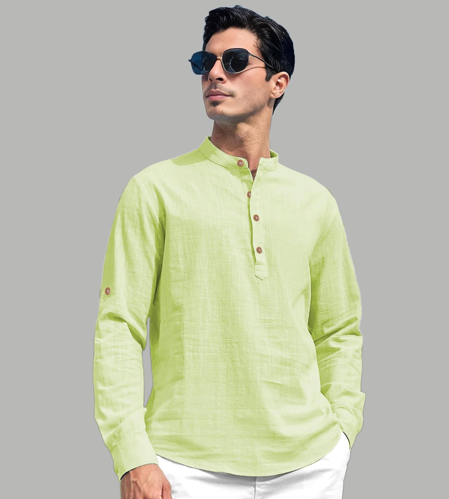     			Vida Loca Sea Green Cotton Blend Men's Shirt Style Kurta ( Pack of 1 )