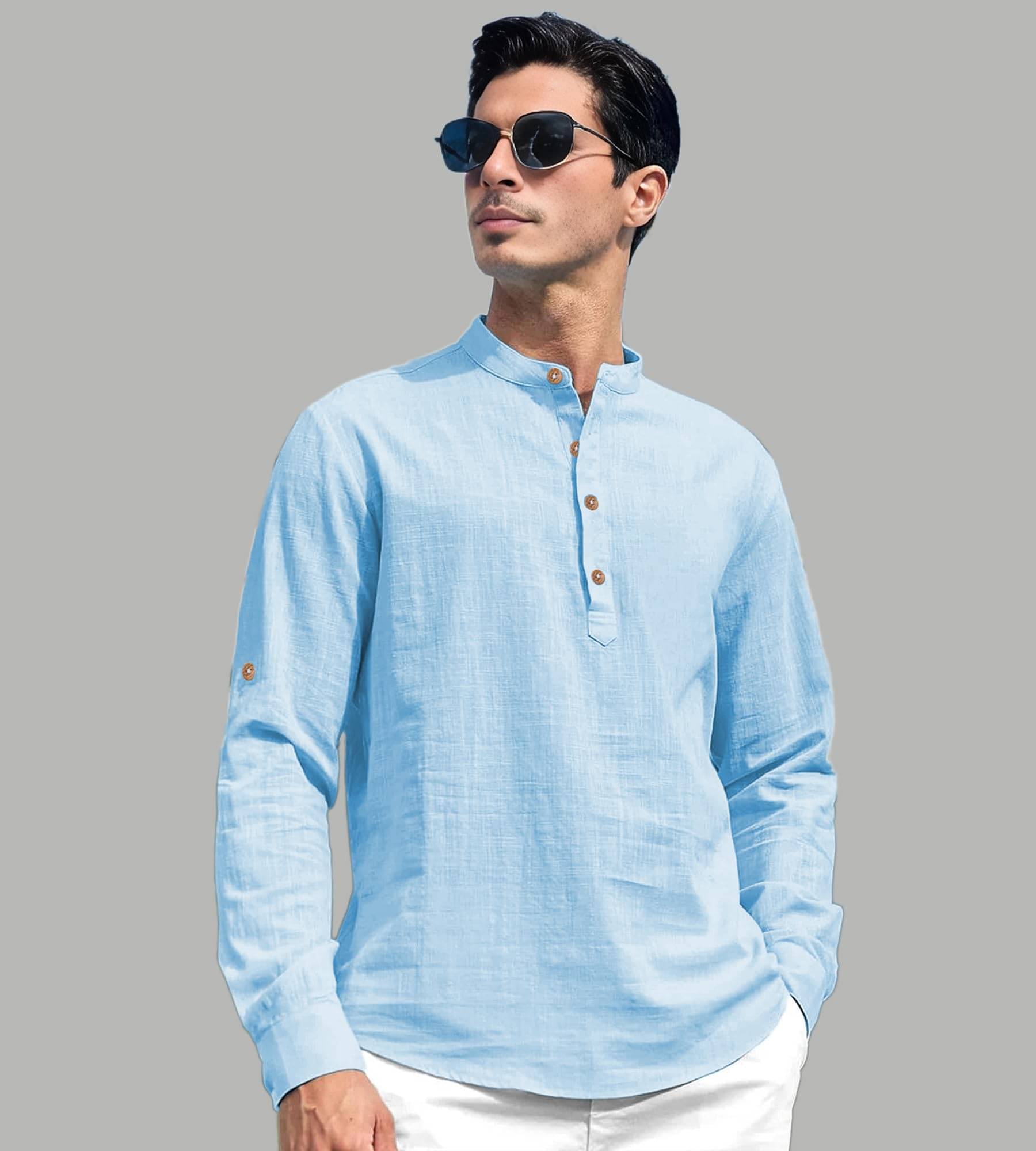 Vida Loca Sky Blue Cotton Blend Men's Shirt Style Kurta ( Pack of 1 )     			Vida Loca Sky Blue Cotton Blend Men's Shirt Style Kurta ( Pack of 1 )