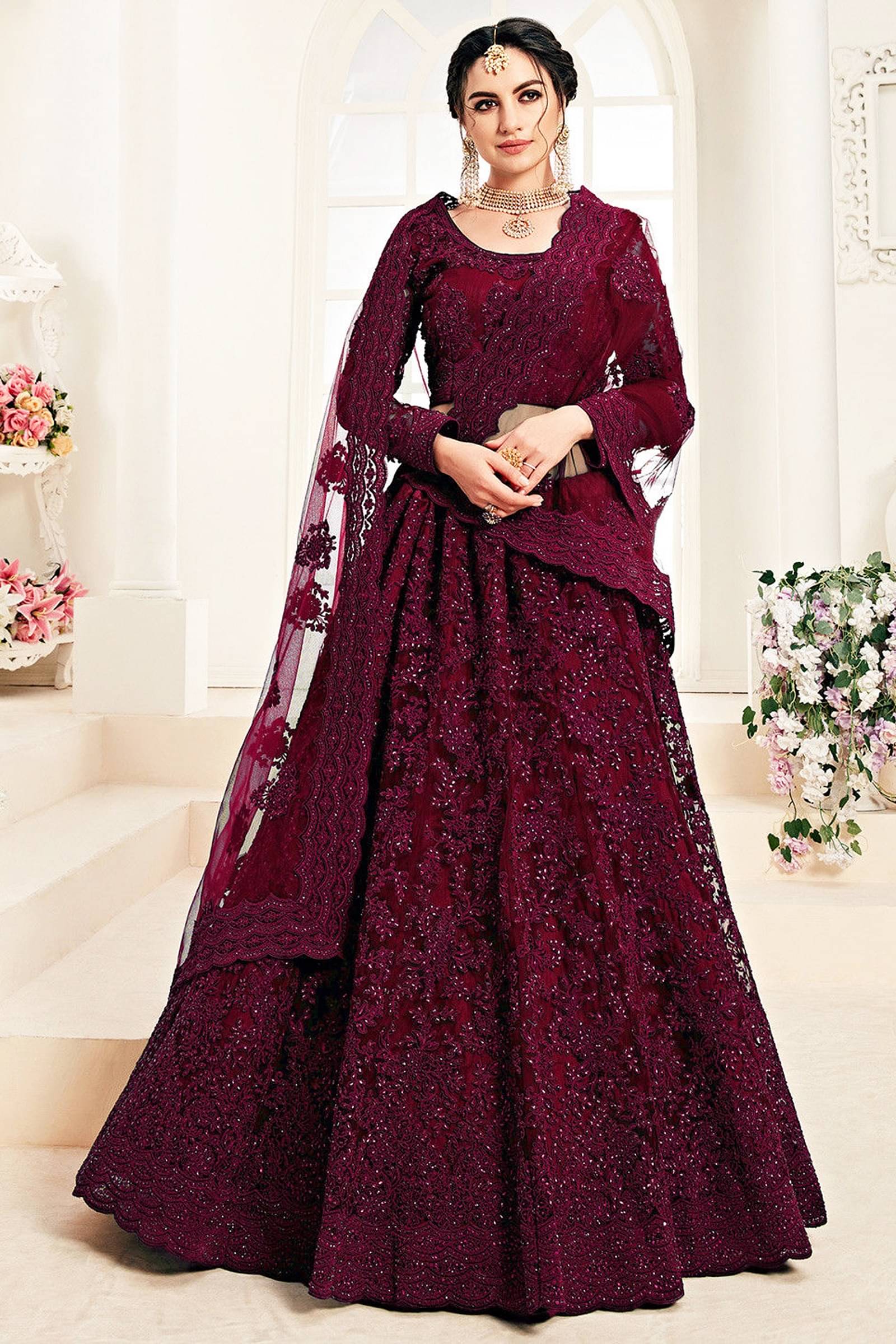     			A TO Z CART Purple Net Unstitched Semi Stitched Lehenga Single