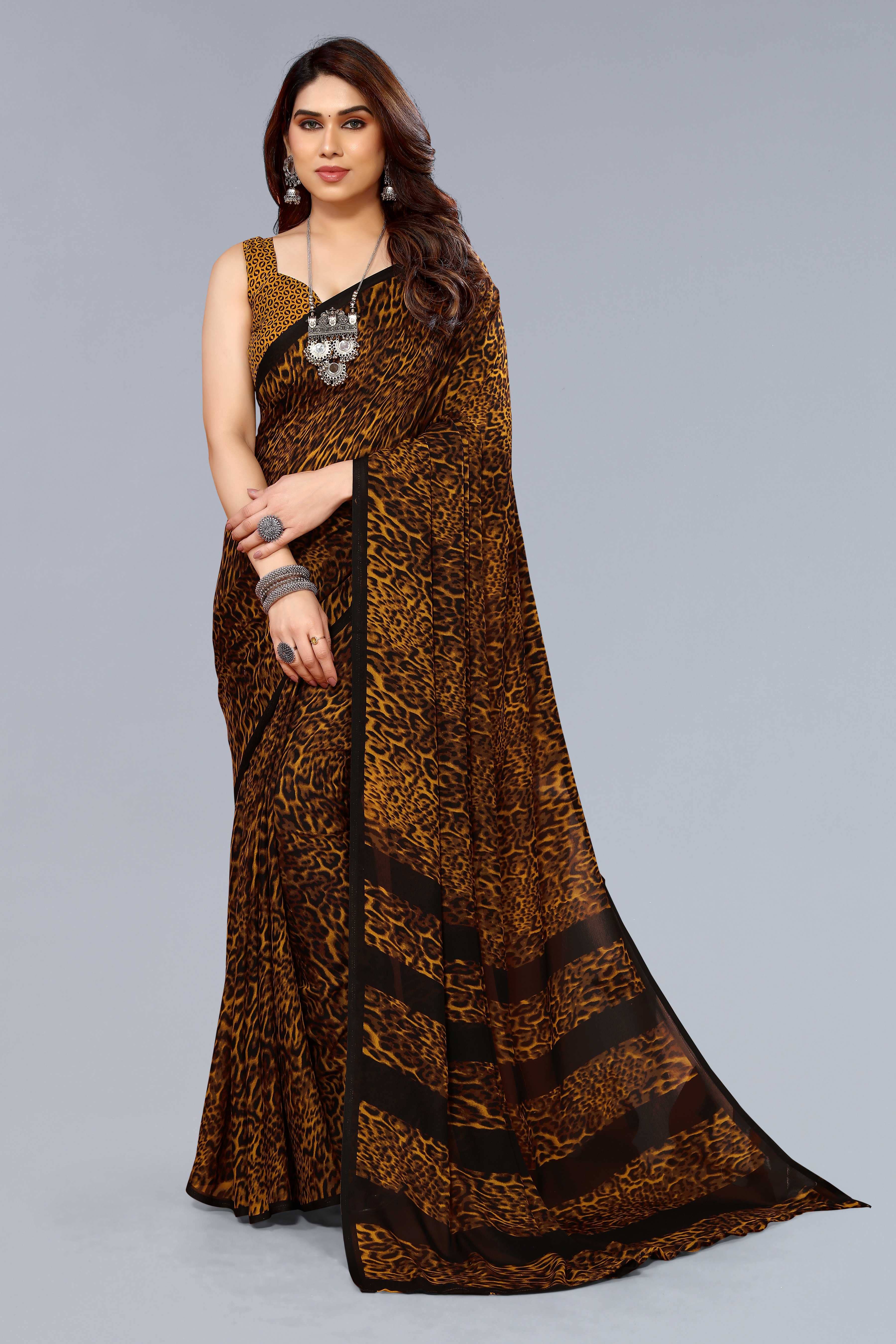 ANAND SAREES Georgette Printed Saree With Unstitched Blouse Piece ( Yellow ) - Sarees | Buy online on ZillyBuy