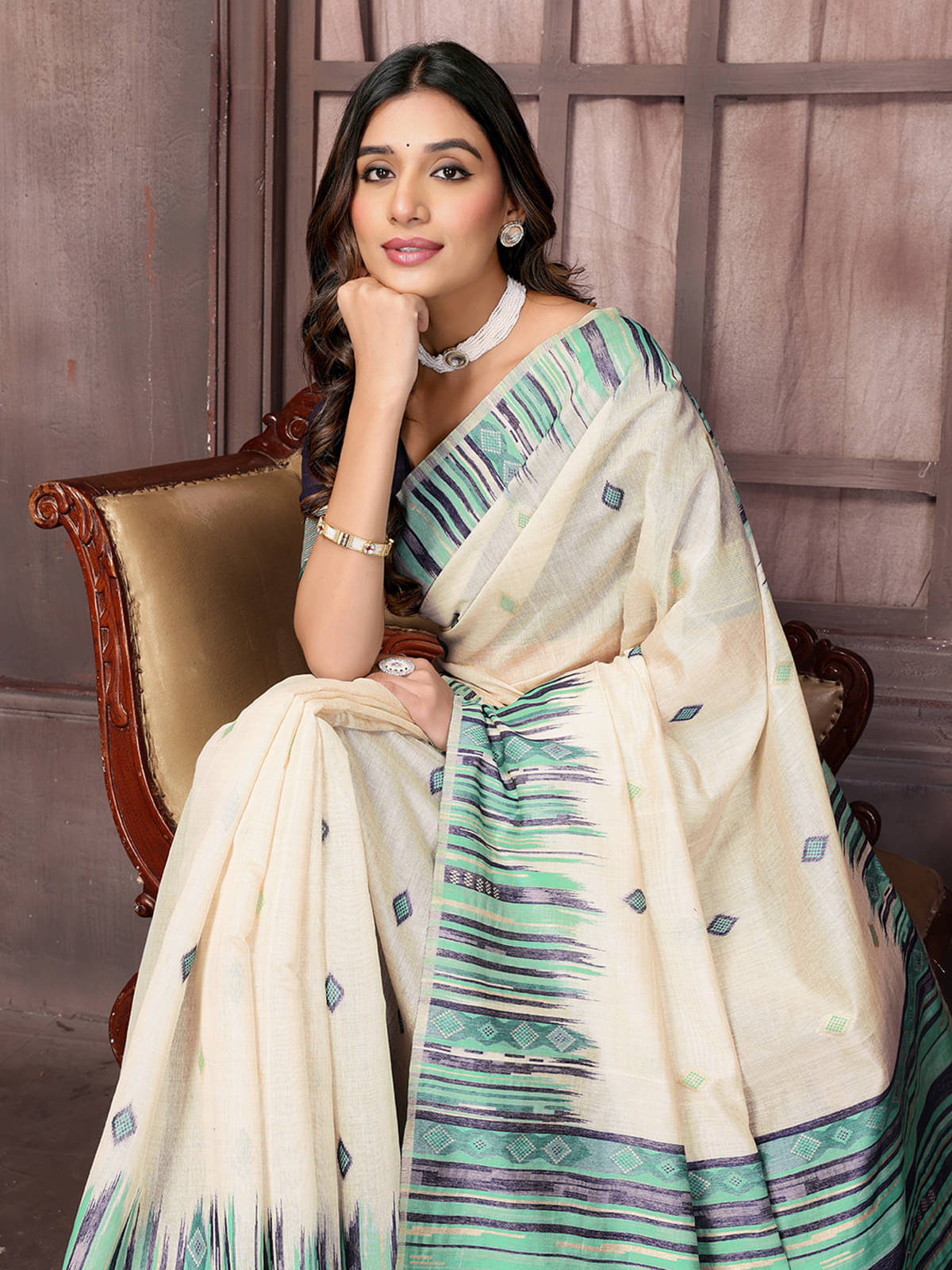 Anekha Chanderi Woven Saree With Unstitched Blouse Piece ( Beige ) Anekha Chanderi Woven Saree With Unstitched Blouse Piece ( Beige )