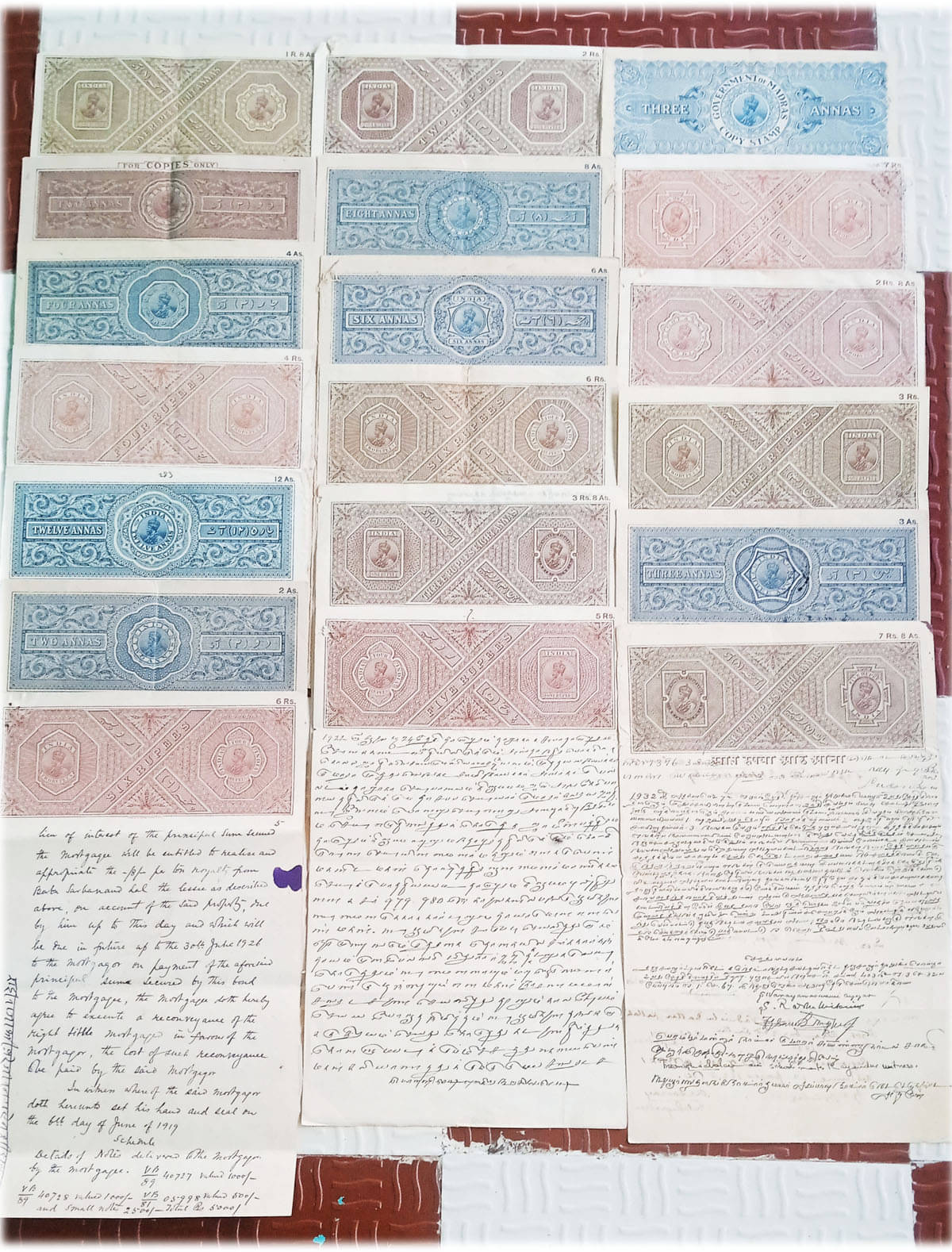     			BRITISH INDIA BURMA - 19 DIFF. - KING GEORGE ( KG V ) ( 1911 - 1937) - BOND PAPER - REVENUE COURT FEE - BEAUTIFUL WATERMARK
