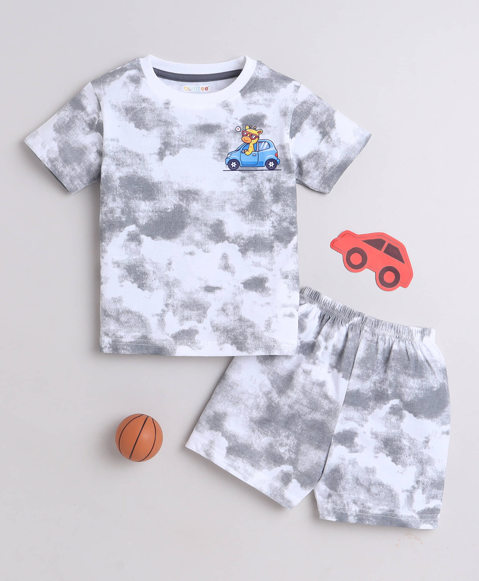 BUMZEE Pack of 1 Baby Boys Cotton T-Shirt & Shorts ( White )     			BUMZEE Pack of 1 Baby Boys Cotton T-Shirt & Shorts ( White )