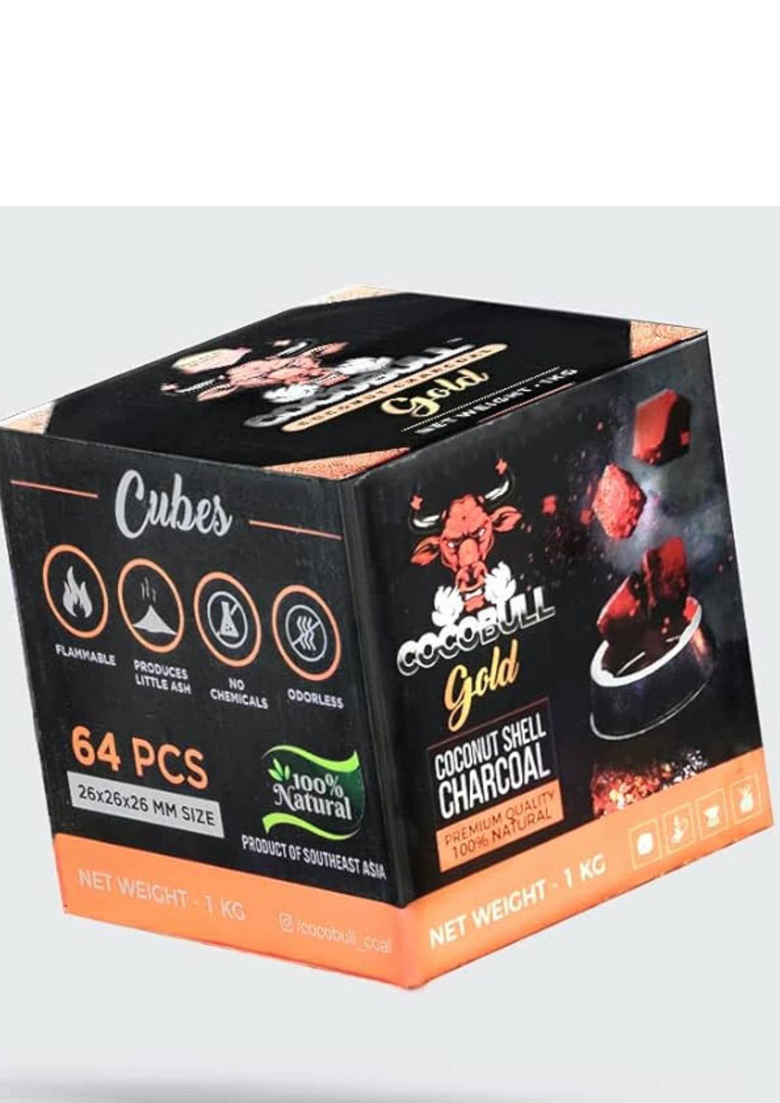 COCOBULL | 26MM - 1 KG - 64 Pieces | Coconut Hookah Coals | Coconut Shell Charcoal