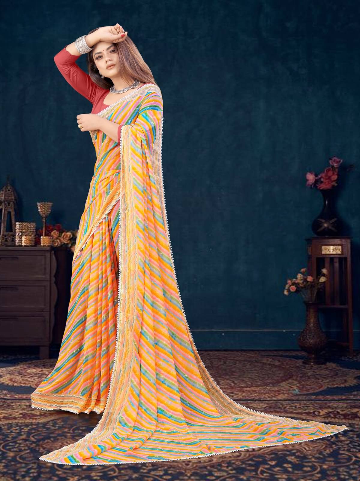 Gazal Fashions Georgette Printed Saree With Unstitched Blouse Piece ( Multicolor6 ) Gazal Fashions Georgette Printed Saree With Unstitched Blouse Piece ( Multicolor6 )