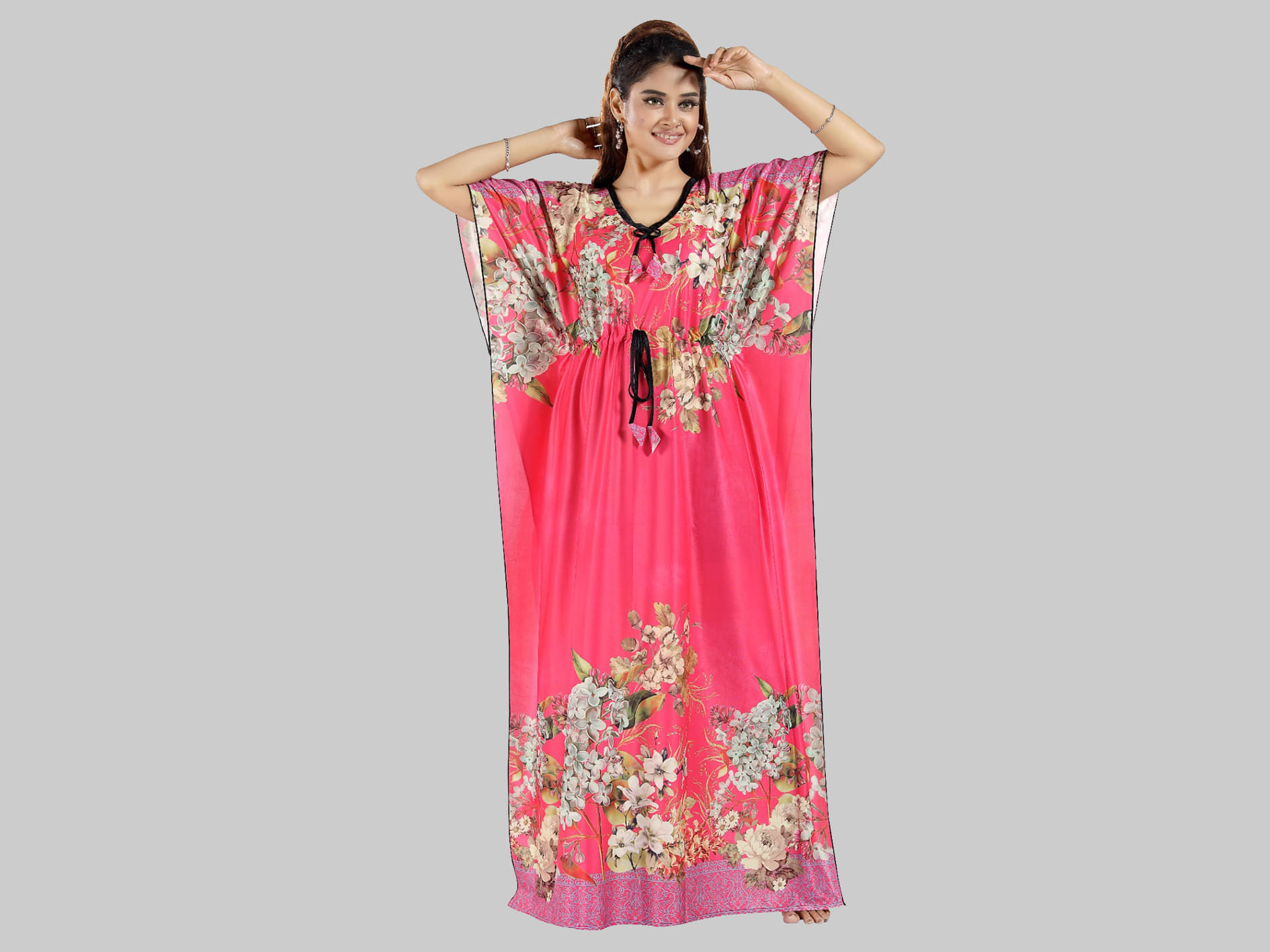     			Gutthi Pink Satin Women's Nightwear Kaftan Night Dress ( Pack of 1 )