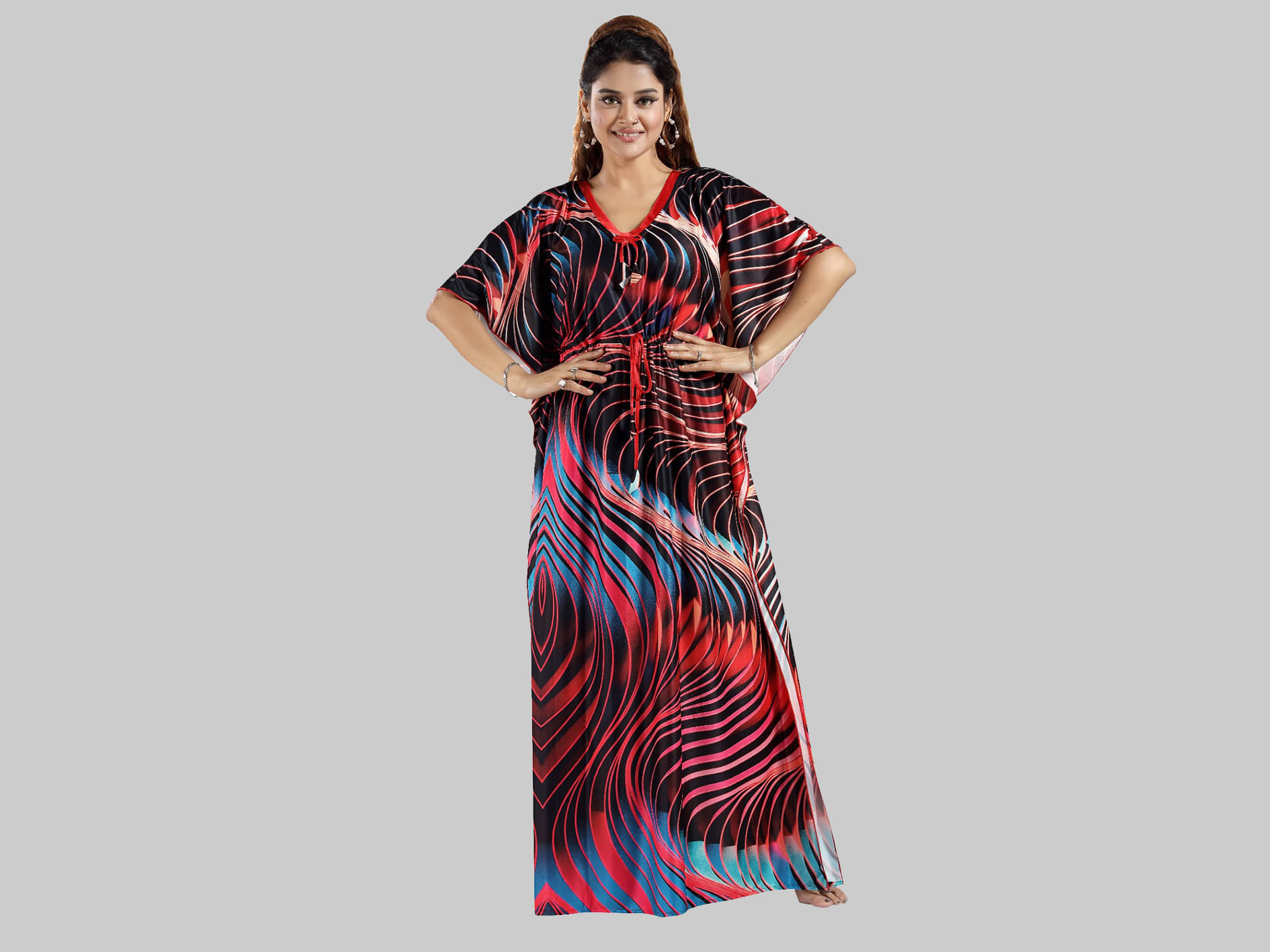     			Gutthi Red Satin Women's Nightwear Kaftan Night Dress ( Pack of 1 )