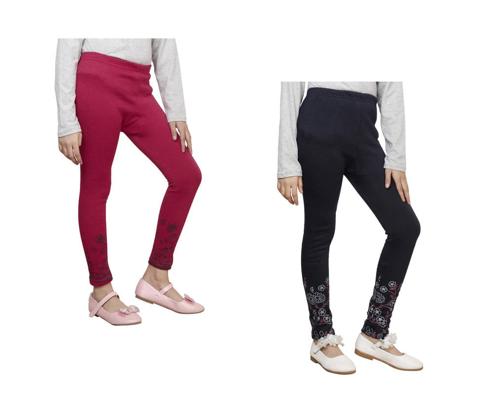     			IndiWeaves Pack of 2 Girls Woollen Leggings ( Multicolor )