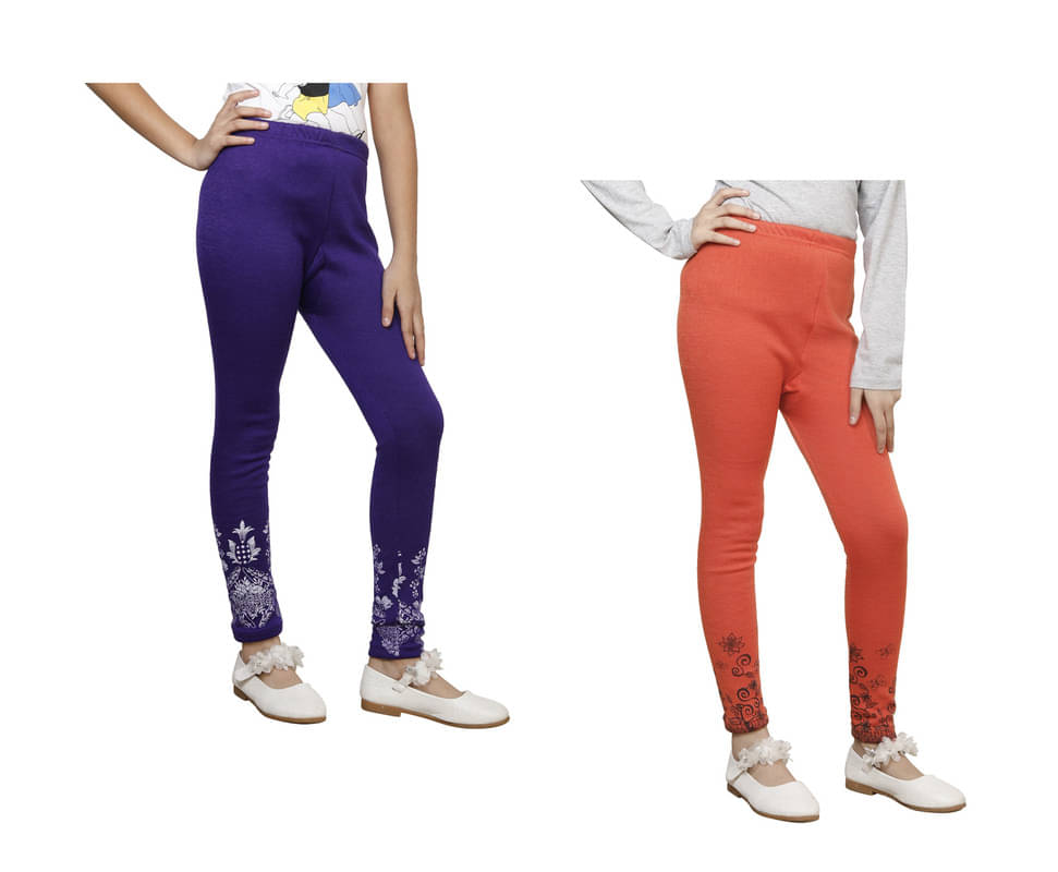     			IndiWeaves Pack of 2 Girls Woollen Leggings ( Multicolor )