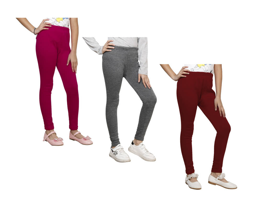     			IndiWeaves Pack of 3 Girls Woollen Leggings ( Multicolor )