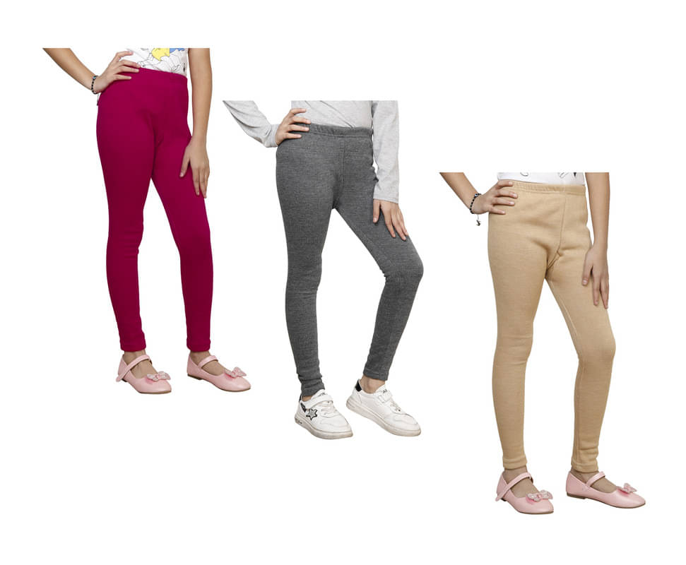     			IndiWeaves Pack of 3 Girls Woollen Leggings ( Multicolor )