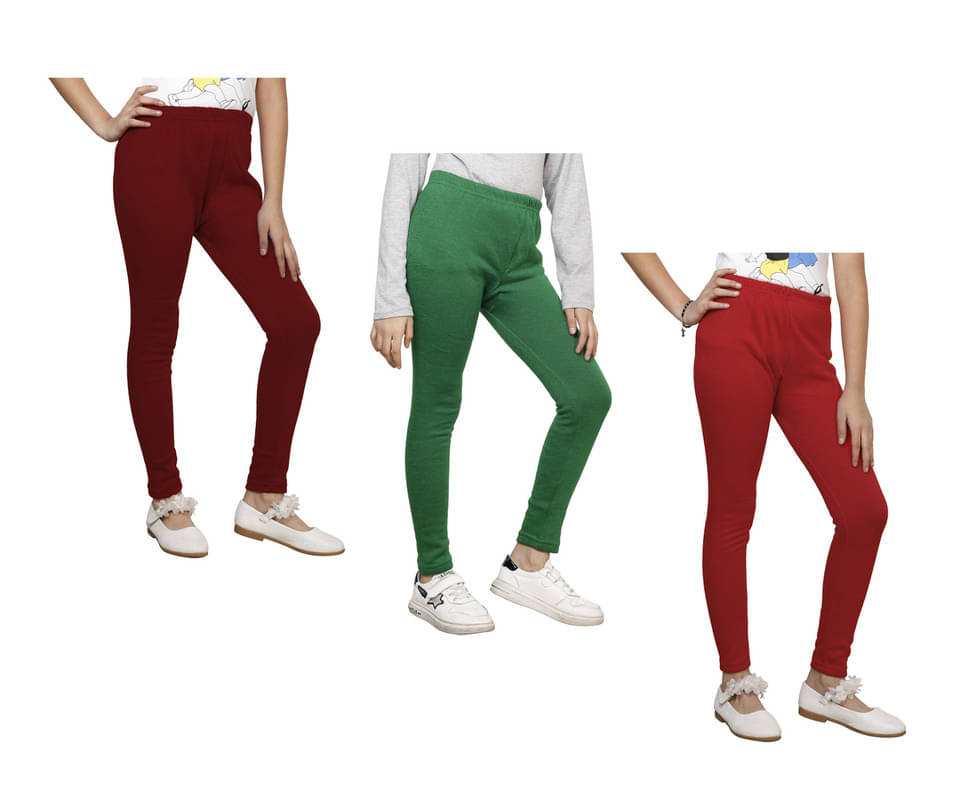     			IndiWeaves Pack of 3 Girls Woollen Leggings ( Multicolor )