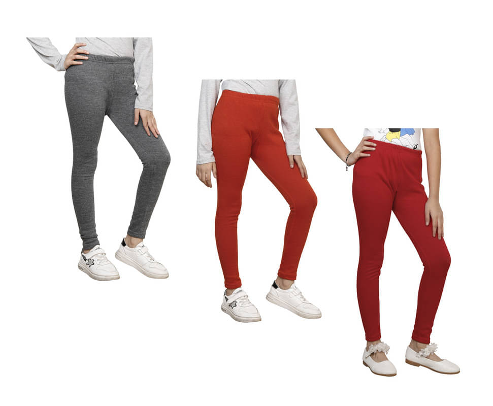     			IndiWeaves Pack of 3 Girls Woollen Leggings ( Multicolor )