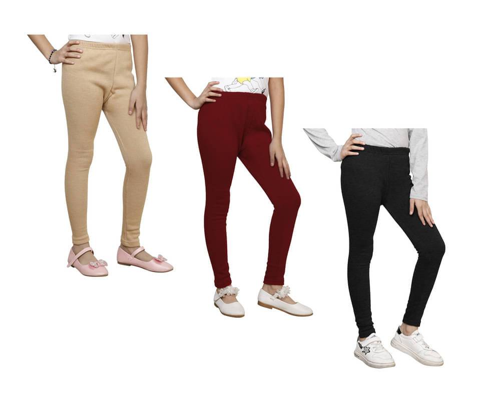     			IndiWeaves Pack of 3 Girls Woollen Leggings ( Multicolor )